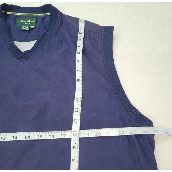 Eddie Bauer Golf Mens V Neck Sleeveless Vest Navy Blue Size Large‎ Windbreaker - Picture 10 of 12